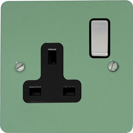 Flat Sage Green 1 Gang Socket (Satin Chrome Switch/Black Insert)