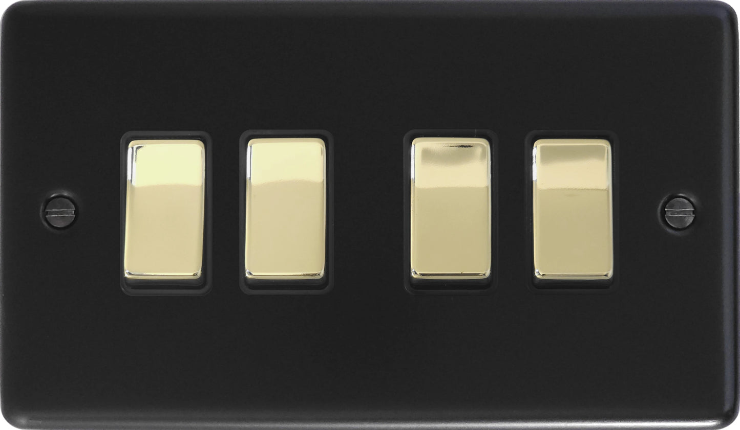Contour Flat Black 4 Gang Switch (Brass Switches)