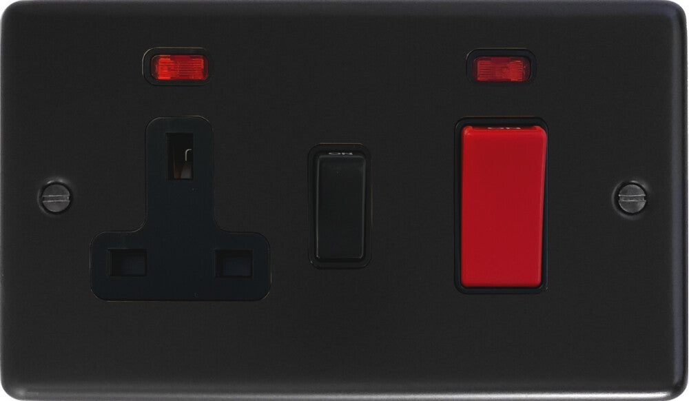 Contour Flat Black Cooker Socket (Black Switch)