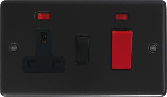 Contour Flat Black Cooker Socket (Black Switch)