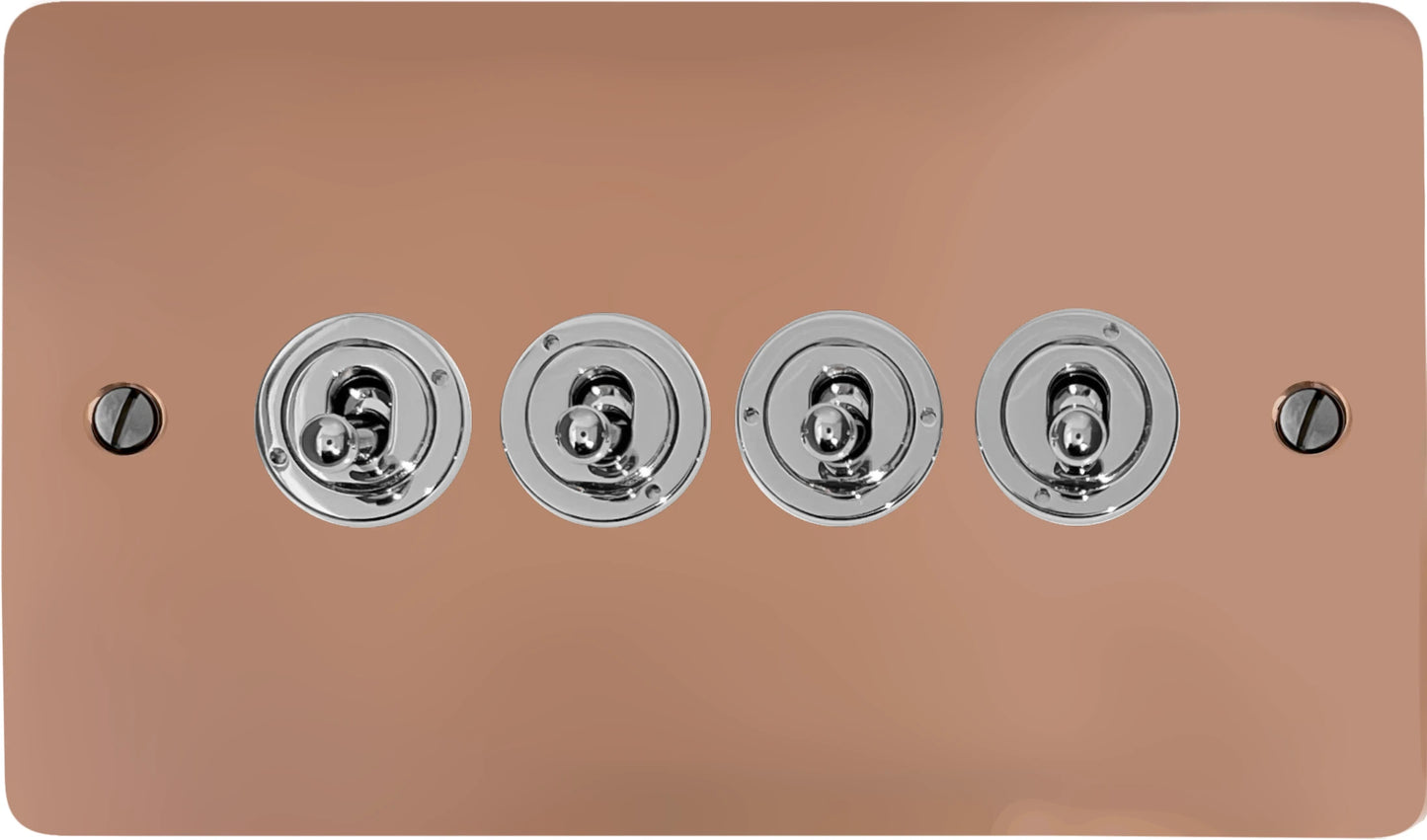 Flat Bright Copper 4 Gang Toggle (Polished Chrome Toggle)