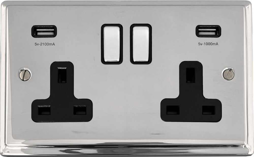 Deco Polished Chrome 2 Gang Usb Socket