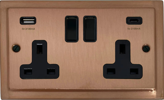 Victorian  Rose Gold  2 Gang Socket with USBC