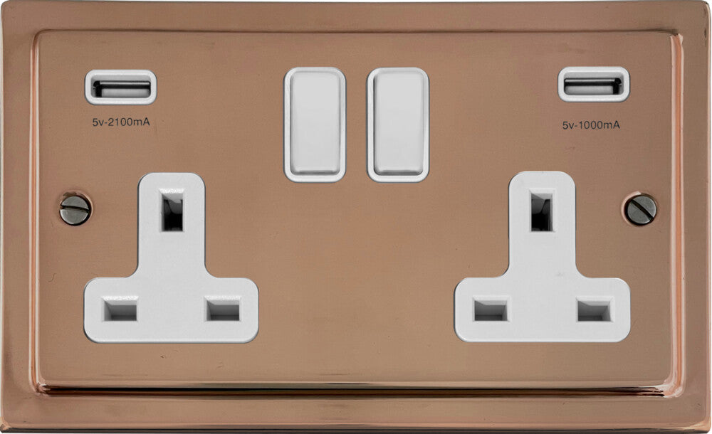 Victorian Polished Copper 2 Gang Usb Socket