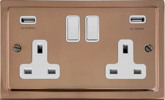 Victorian Polished Copper 2 Gang Usb Socket