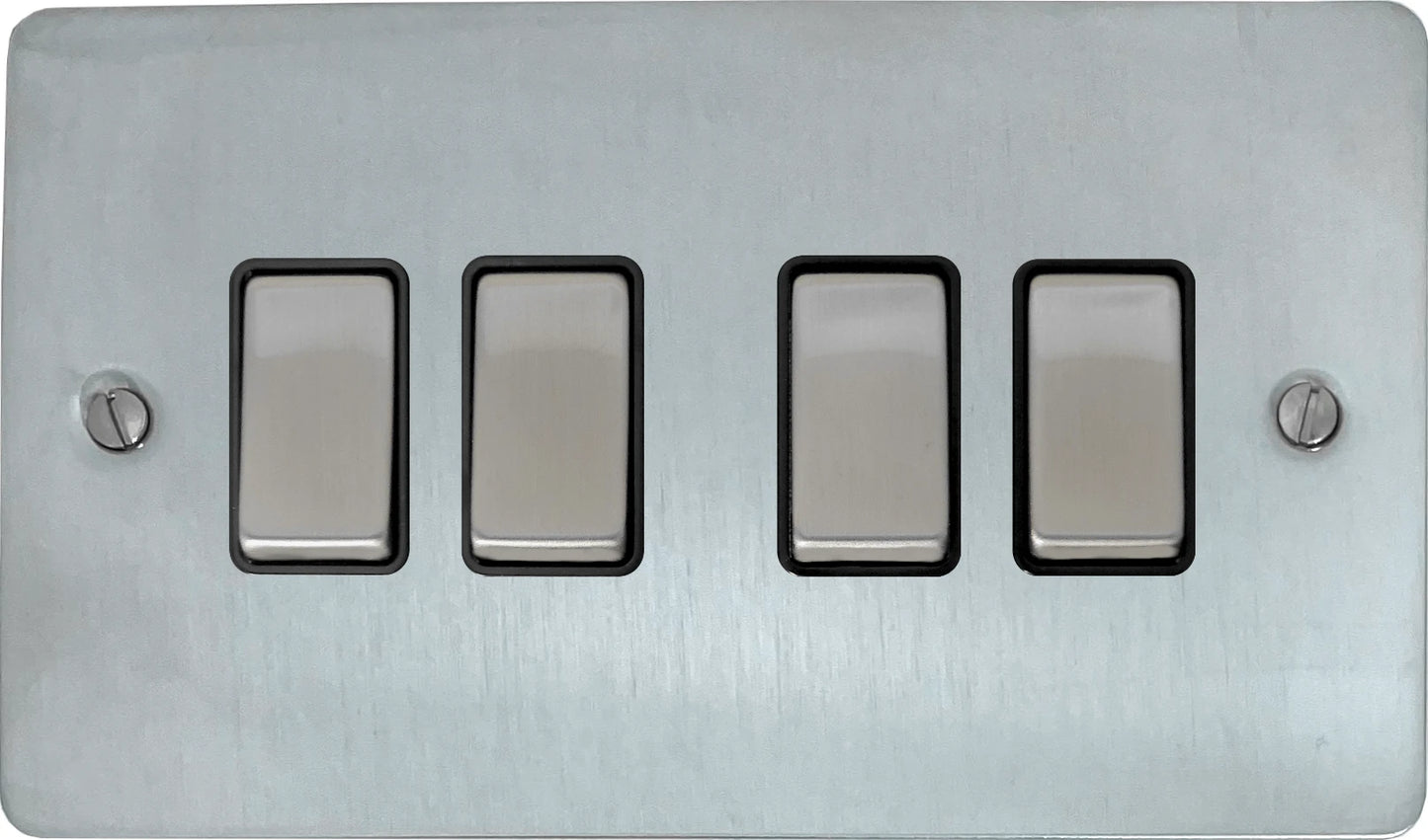 Flat Satin Chrome 4 Gang 2 Way Switch