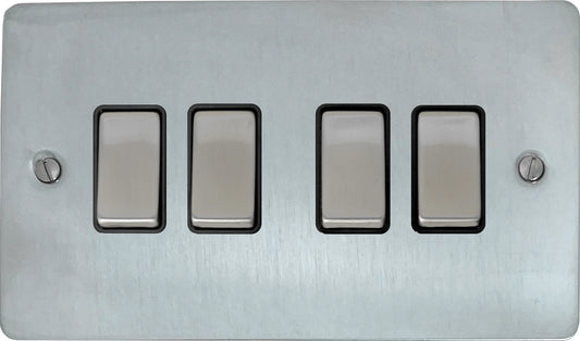 Flat Satin Chrome 4 Gang 2 Way Switch