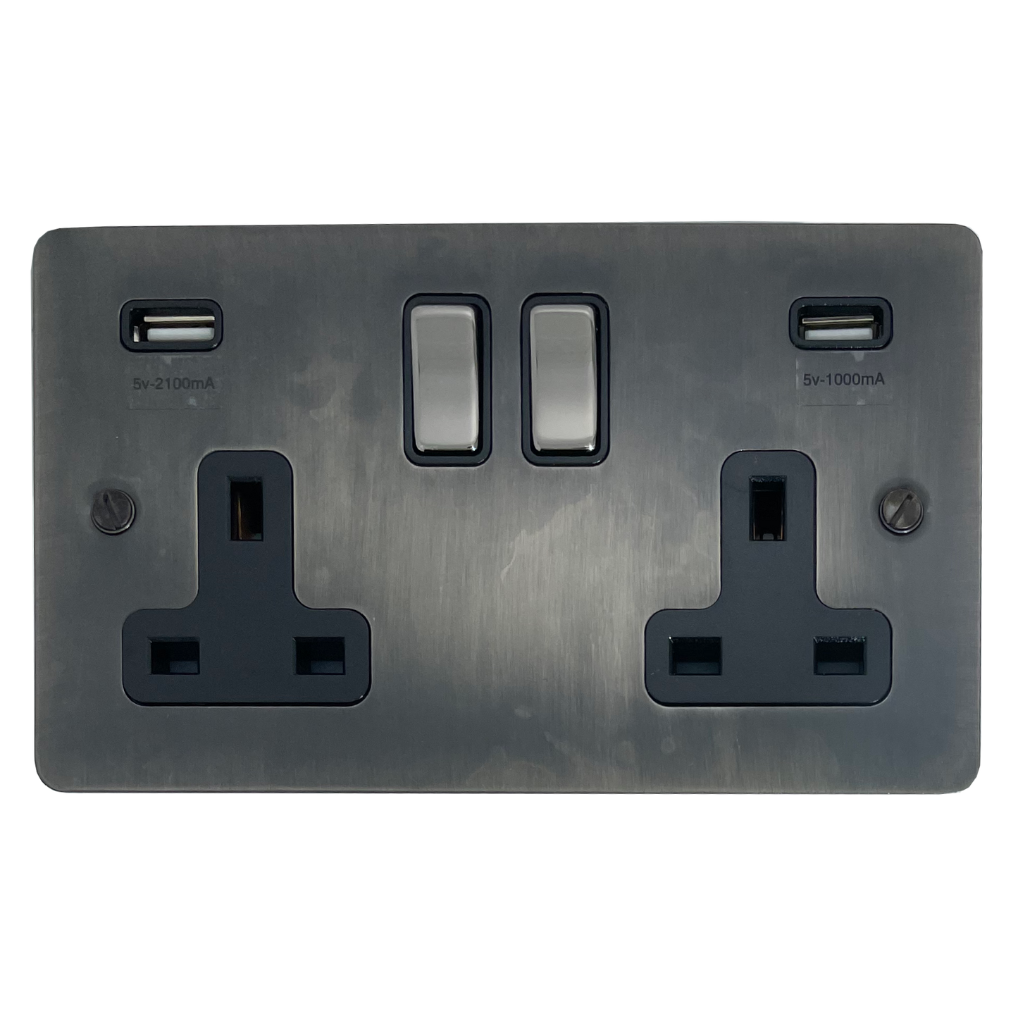 Flat Slate Effect 2 Gang Socket C/W Usb