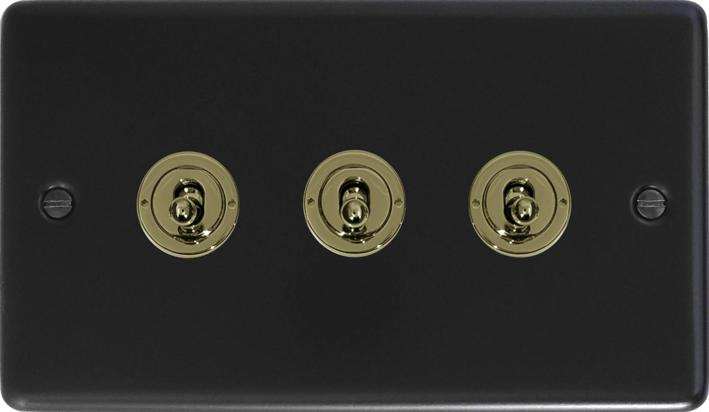 Contour Flat Black 3 Gang Toggle Switch (Brass Toggles)