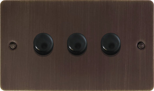 Flat Antique Copper 3 Gang 120W LED Dimmer