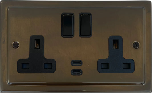 Victorian  Medium Bronze  2 Gang Socket with USBC