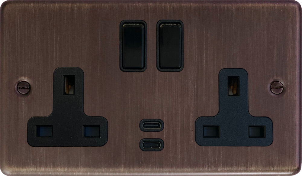 Contour  Antique Copper 2 Gang Socket with USBC