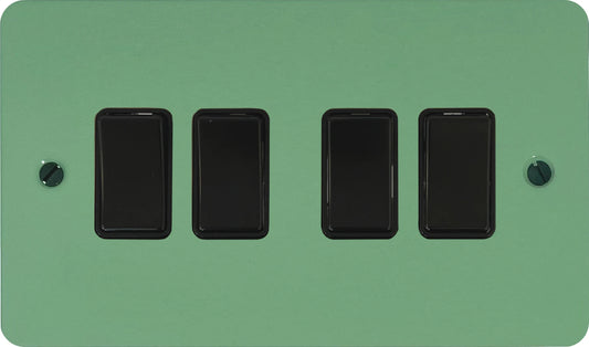 Flat Sage Green 4 Gang Switch (Black Switches)