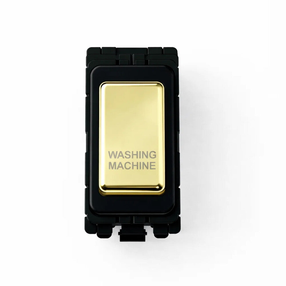 20A DP Switch - Engraved - Washing Machine - Black and Polished Brass Switch