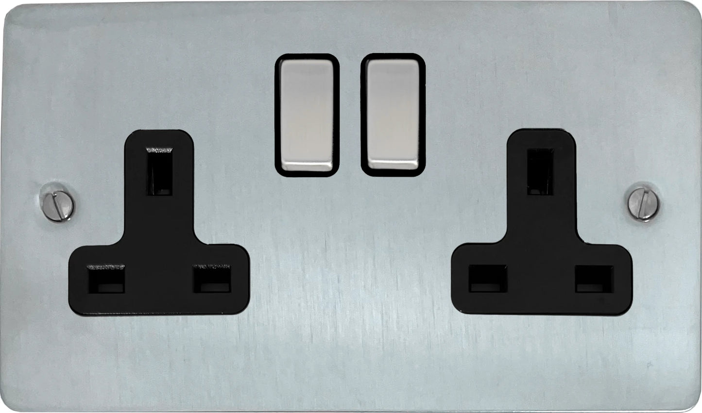 Flat  Satin Chrome 2 Gang Socket