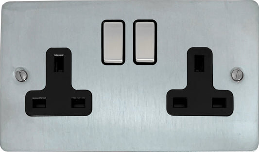Flat  Satin Chrome 2 Gang Socket