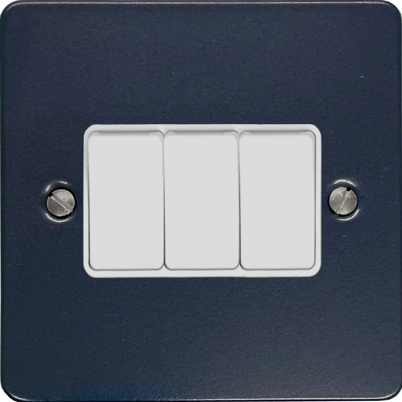 Flat Blue 3 Gang Switch (White Switches)