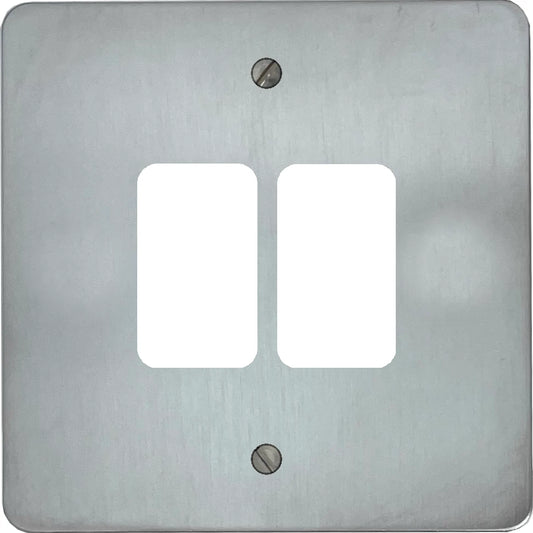 Flat Satin Chrome 2 Gang Grid Plate