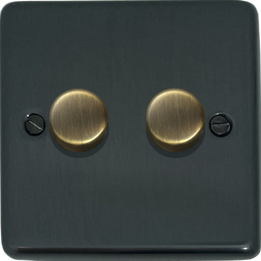 Contour Black Bronze 2 Gang LED Dimmer (Antique Brass Cap)