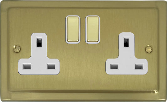 Victorian  Satin Brass  2 Gang Socket