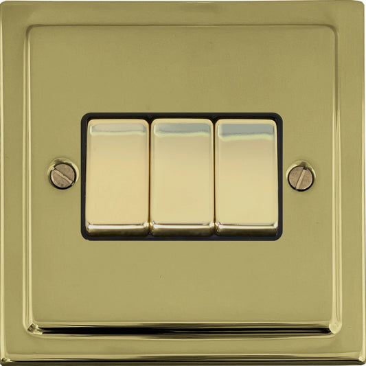 Victorian Polished Brass 3 Gang 2 Way Switch