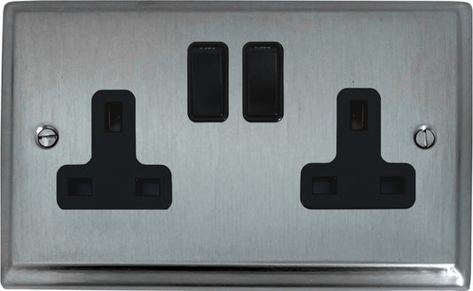 Deco  Satin Chrome  2 Gang Socket