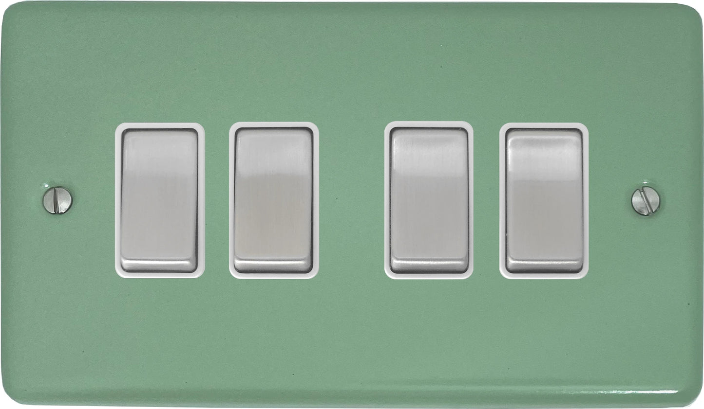 Classic Sage Green 4 Gang Switch (Satin Chrome Switch/White Insert)