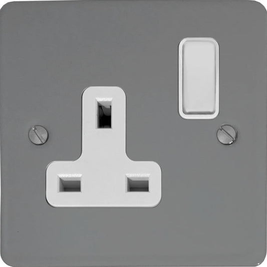 Flat Light Grey 1 Gang Switched Socket