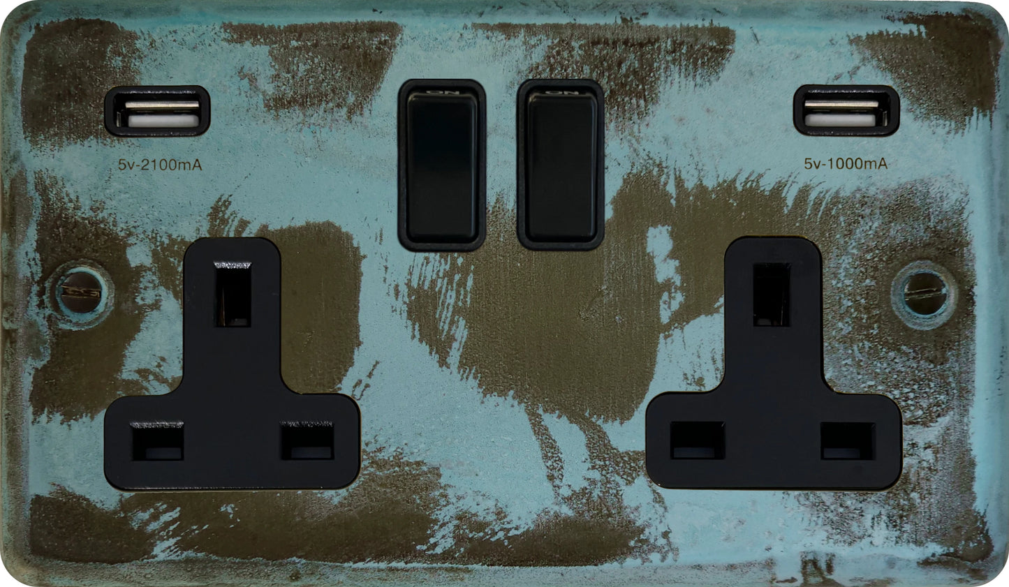 Contour Verdigris  2 Gang Socket with USB