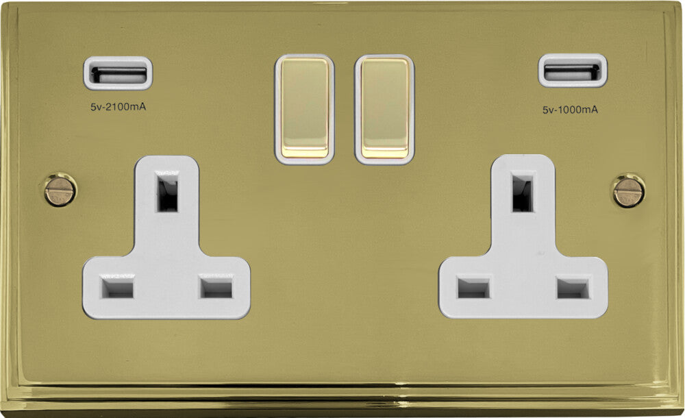 Victorian Polished Brass 2 Gang Socket C/W Usb Port
