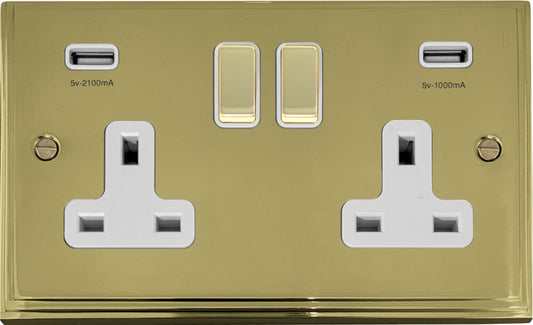 Victorian Polished Brass 2 Gang Socket C/W Usb Port
