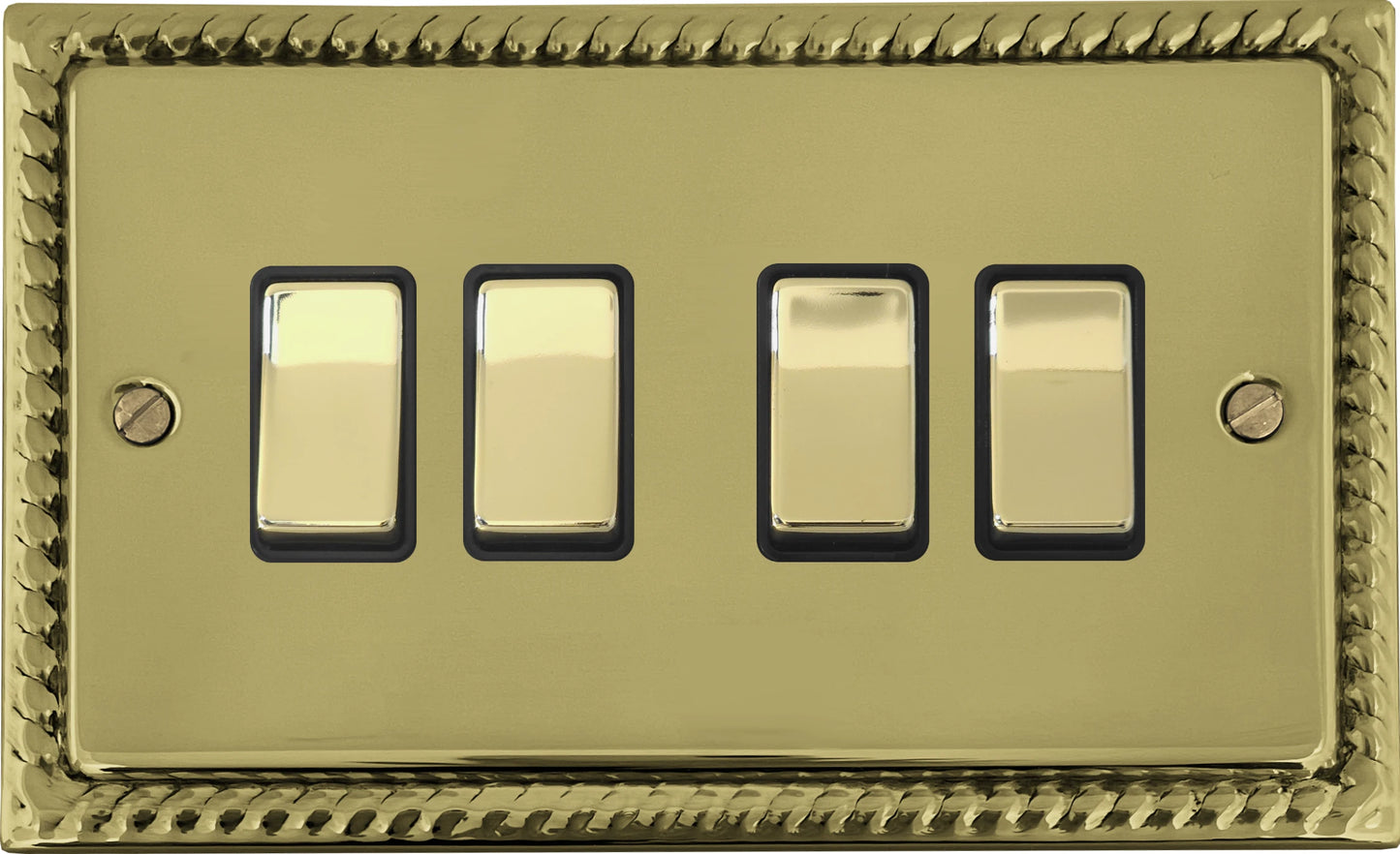 Georgian Polished Brass 4 Gang 2 Way Switch
