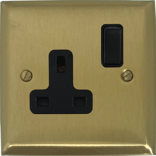 Spectrum Satin Brass 1 Gang Socket (Black Plastic)