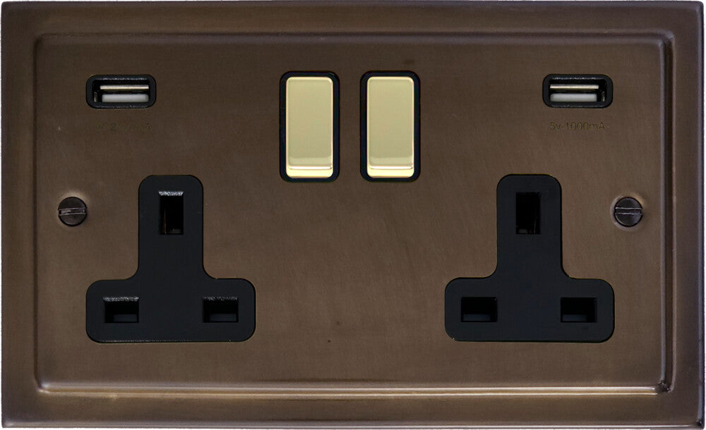 Victorian Medium Bronze 2 Gang Socket C/W Usb