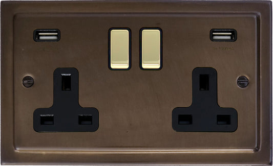 Victorian Medium Bronze 2 Gang Socket C/W Usb