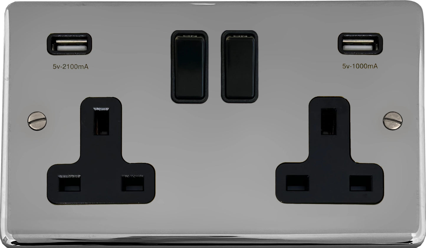 Contour  Polished Chrome 2 Gang Socket with USB