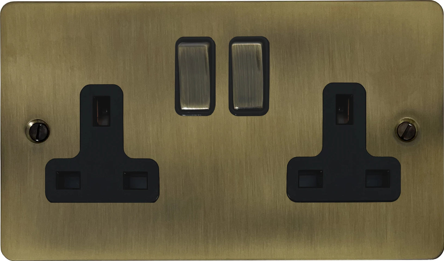 Flat  Light Antique Brass  2 Gang Socket