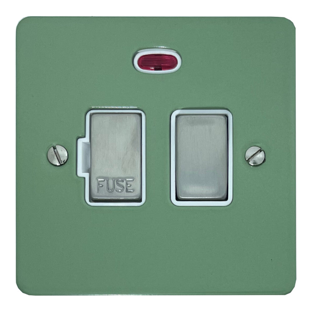 Flat Sage Green Switch Fuse Spur + Neon (Satin Chrome Switch/White Inserts)