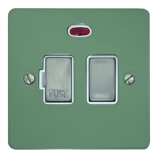 Flat Sage Green Switch Fuse Spur + Neon (Satin Chrome Switch/White Inserts)