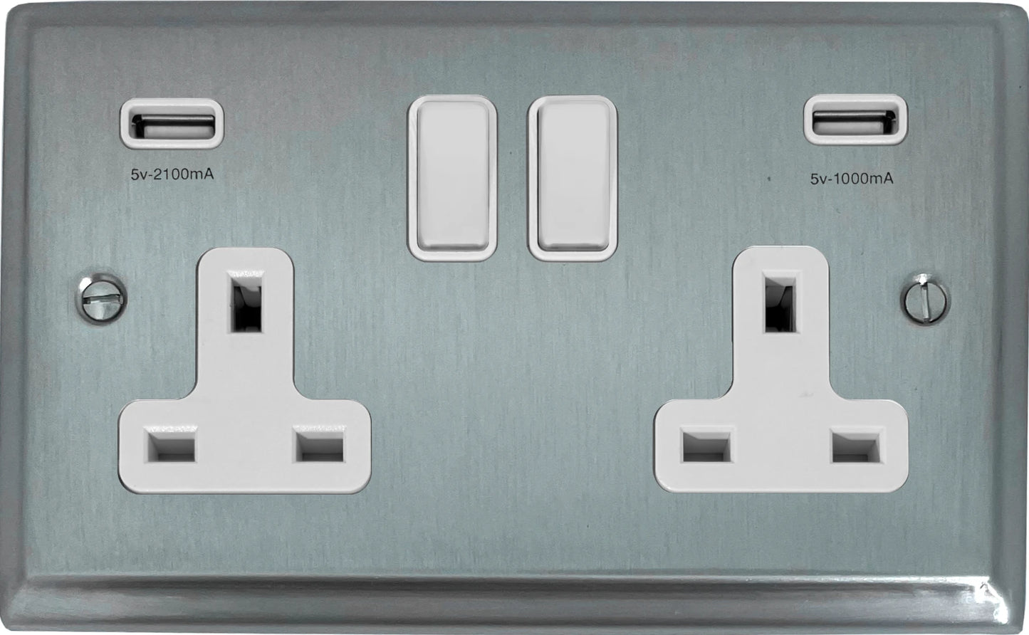Deco Satin Chrome 2 Gang Socket C/W Usb Ports