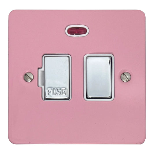 Flat Gloss Pink Switched Fuse Spur and Neon (Polished Chrome Switches/White Inserts) - Flat range electrical fused spur