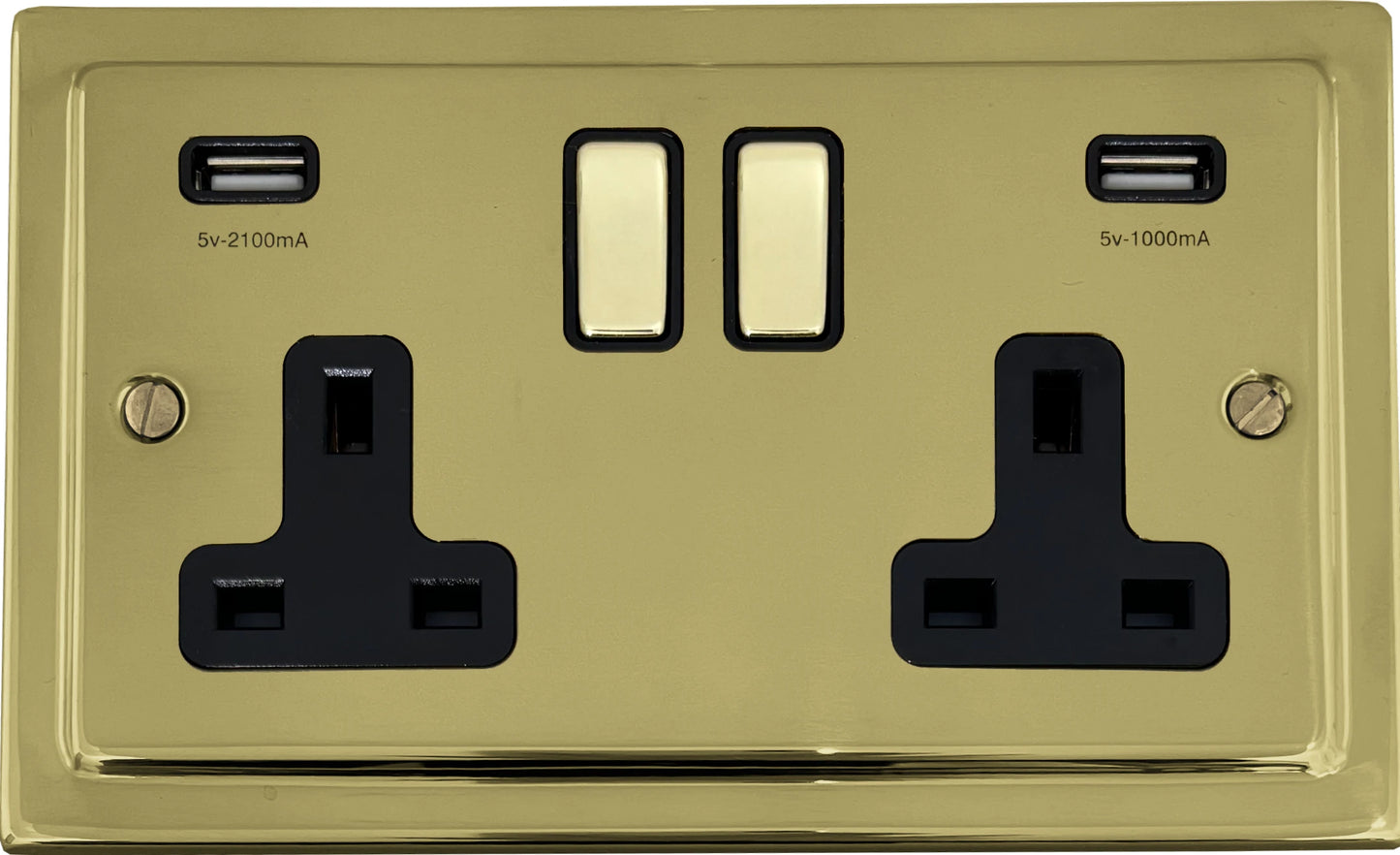 Victorian Polished Brass 2 Gang Socket C/W Usb Port