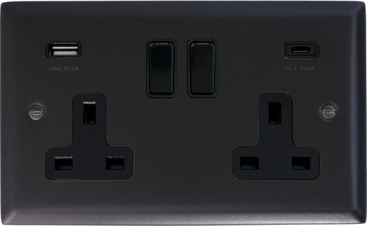 Spectrum  Flat Black   2 Gang Socket with USBC