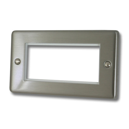 Contour Brushed Steel 2 Gang 4 Mod Plate & Frame