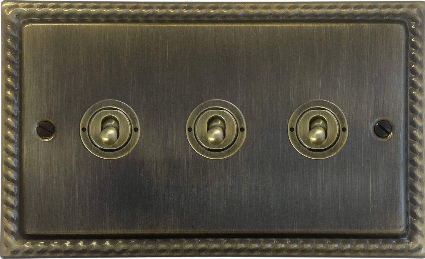 Georgian Antique Brass 3 Gang Toggle Switch