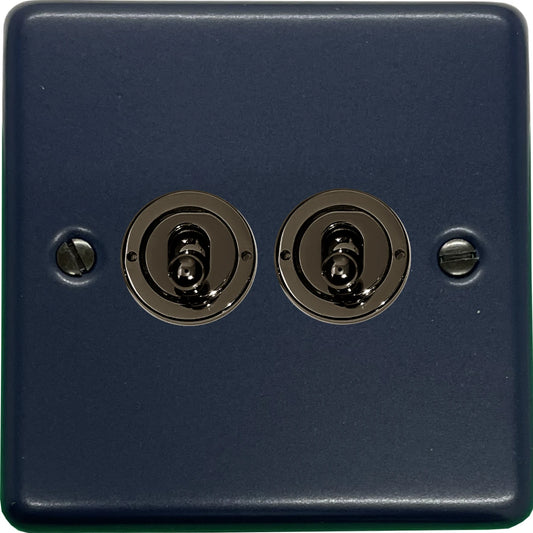 Contour Blue 2 Gang Toggle Switch (Black Nickel Toggle)