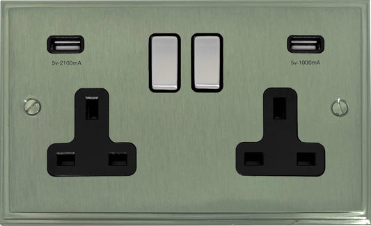 Victorian Satin Nickel 2 Gang Usb Socket
