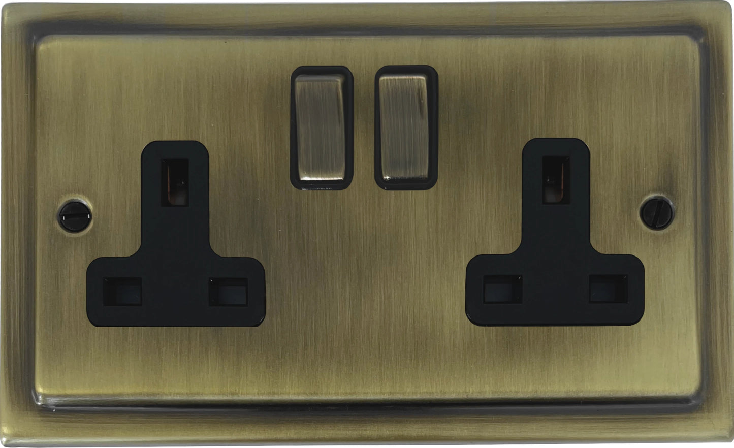 Victorian  Light Antique Brass  2 Gang Socket