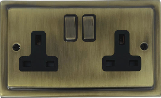 Victorian  Light Antique Brass  2 Gang Socket