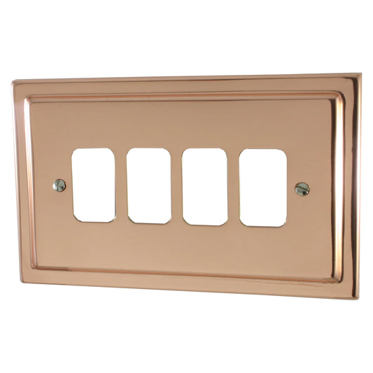 Victorian Polished Copper 4 Gang Grid Plate